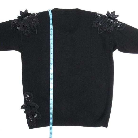Anthropologie Eri + Ali Doris Laced Floral Pullover Sweater Top Black M - Picture 4 of 7